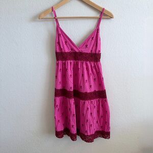 VICTORIA'S SECRET Vtg Y2K Pink Lace Babydoll Mini Dress Nightgown Womens Small